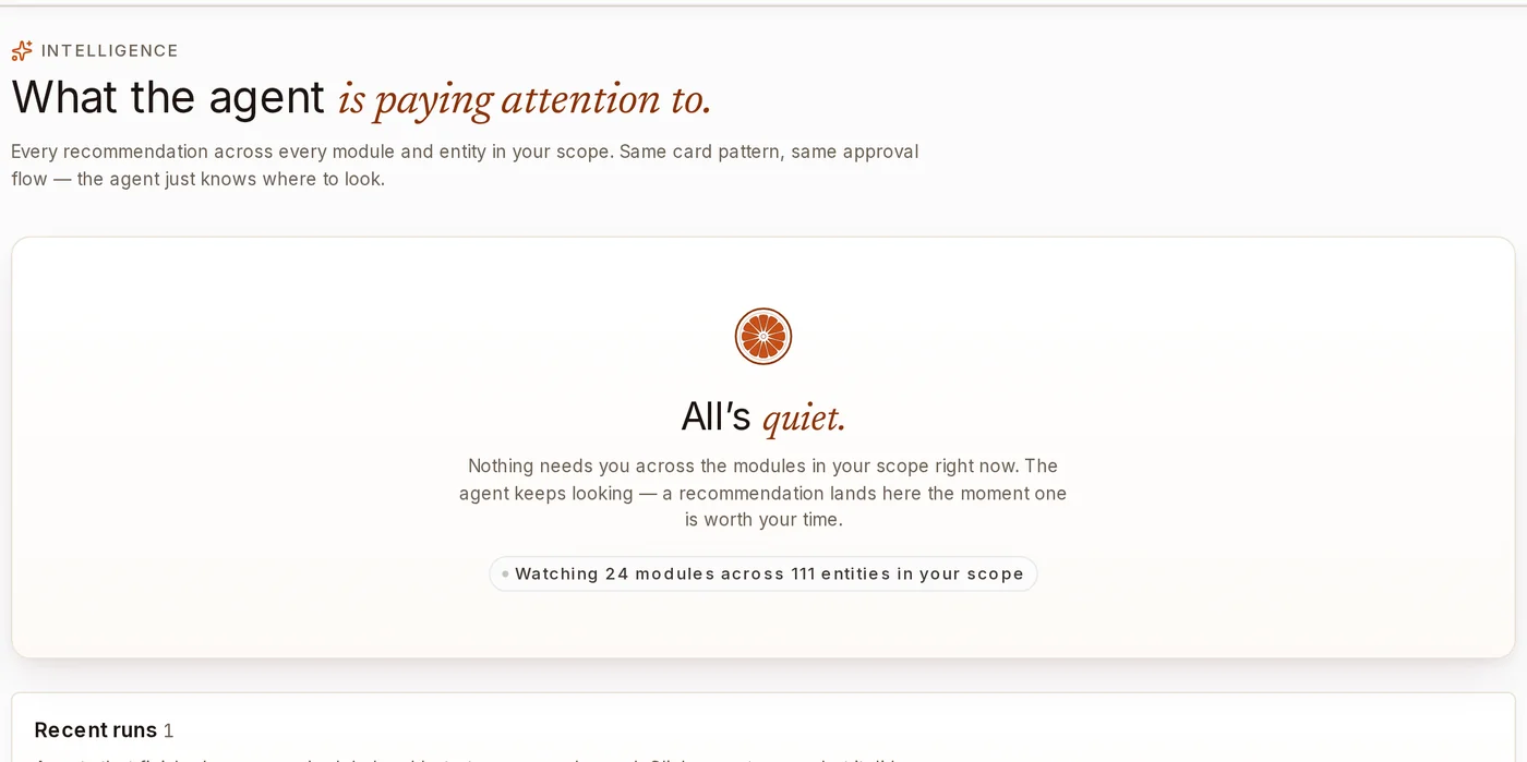 One place for every recommendation the agents make, across every application.
