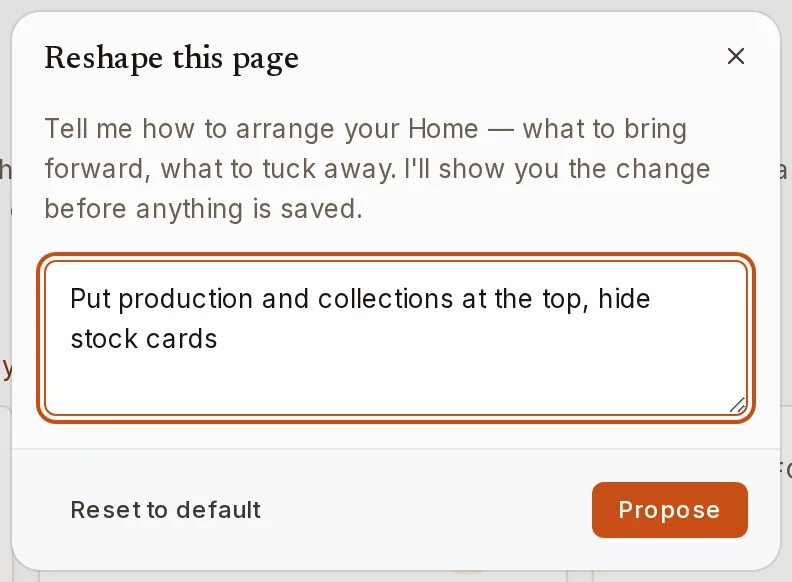 Tell Kinnow how to arrange your home screen. It shows you the change before saving.